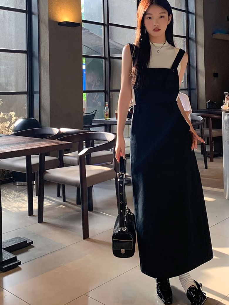 멜방형 서스펜더 맥시 원피스