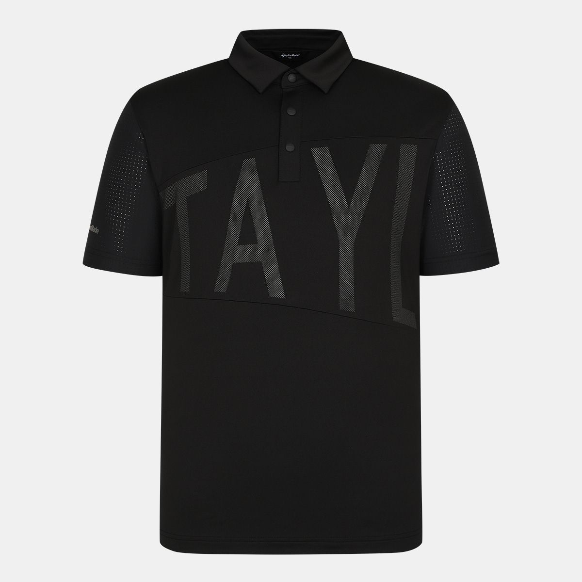 테일러메이드 어패럴(TAYLORMADE APPAREL) 남성 빅레터링 블록 타공 카라 반팔 티셔츠 TTN-22HG43-199
