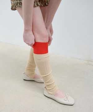 EMBROIDERY STIRRUP LEG WARMER - BEIGE