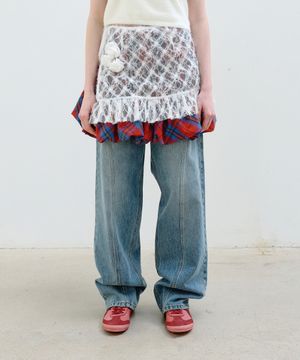 FLOWER LACE LAYERED SKIRT - WHITE