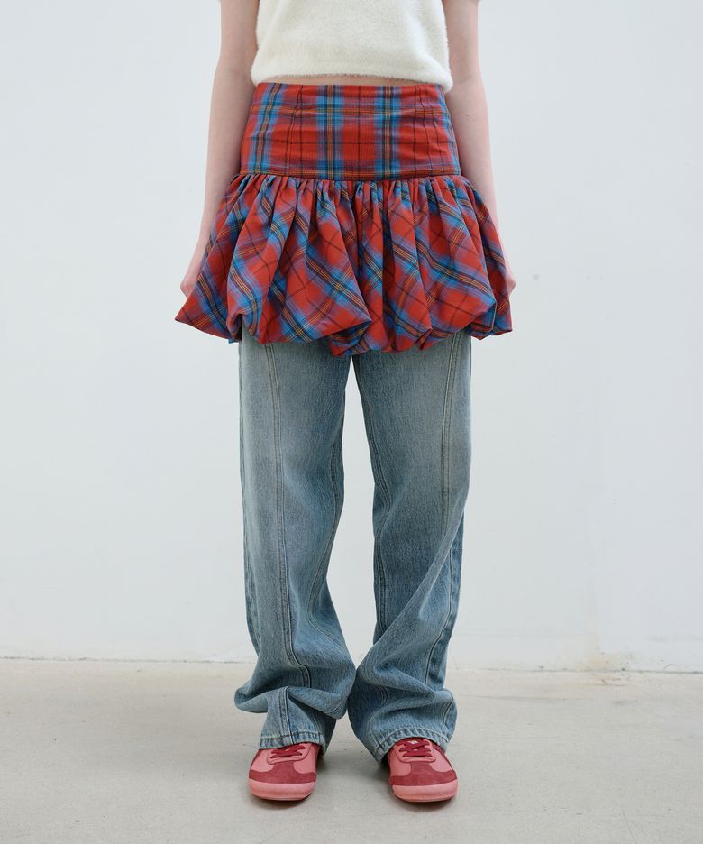 BALLOON MINI SKIRT - RED CHECK