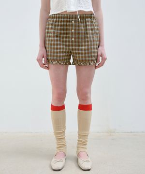 CHECK FRILL SHORTS - BROWN