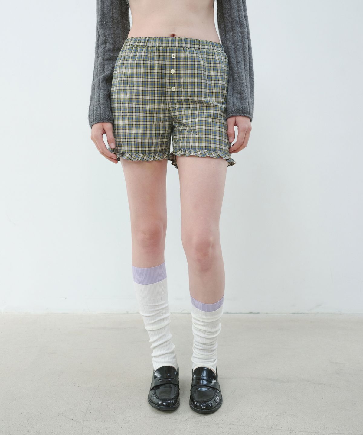 아옵트(AOPT) CHECK FRILL SHORTS - BLUE