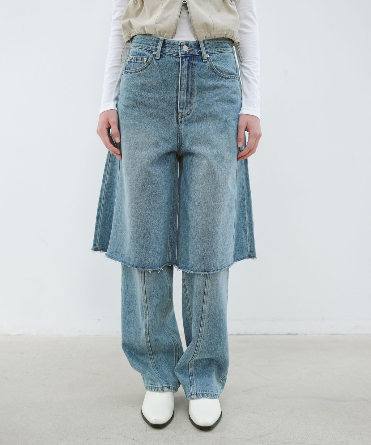 아옵트(AOPT) PANEL DENIM BERMUDA PANTS - BLUE