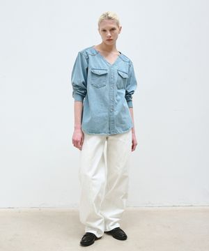 CURVED LINE WIDE JEANS - WHITE