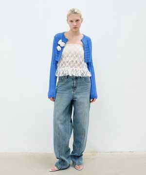 CURVED LINE WIDE JEANS - BLUE