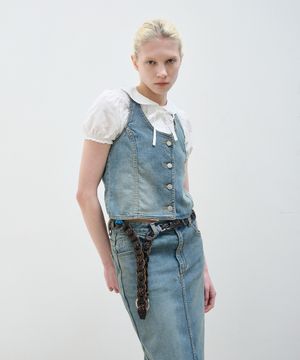 HALTER NECK DENIM VEST - BLUE