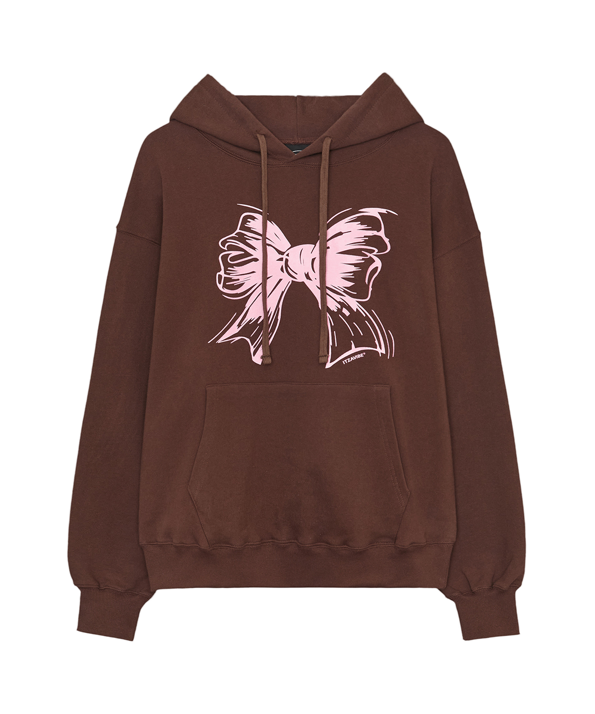 잇자바이브(ITZAVIBE) RIBBON LOGO HOODIE - BROWN