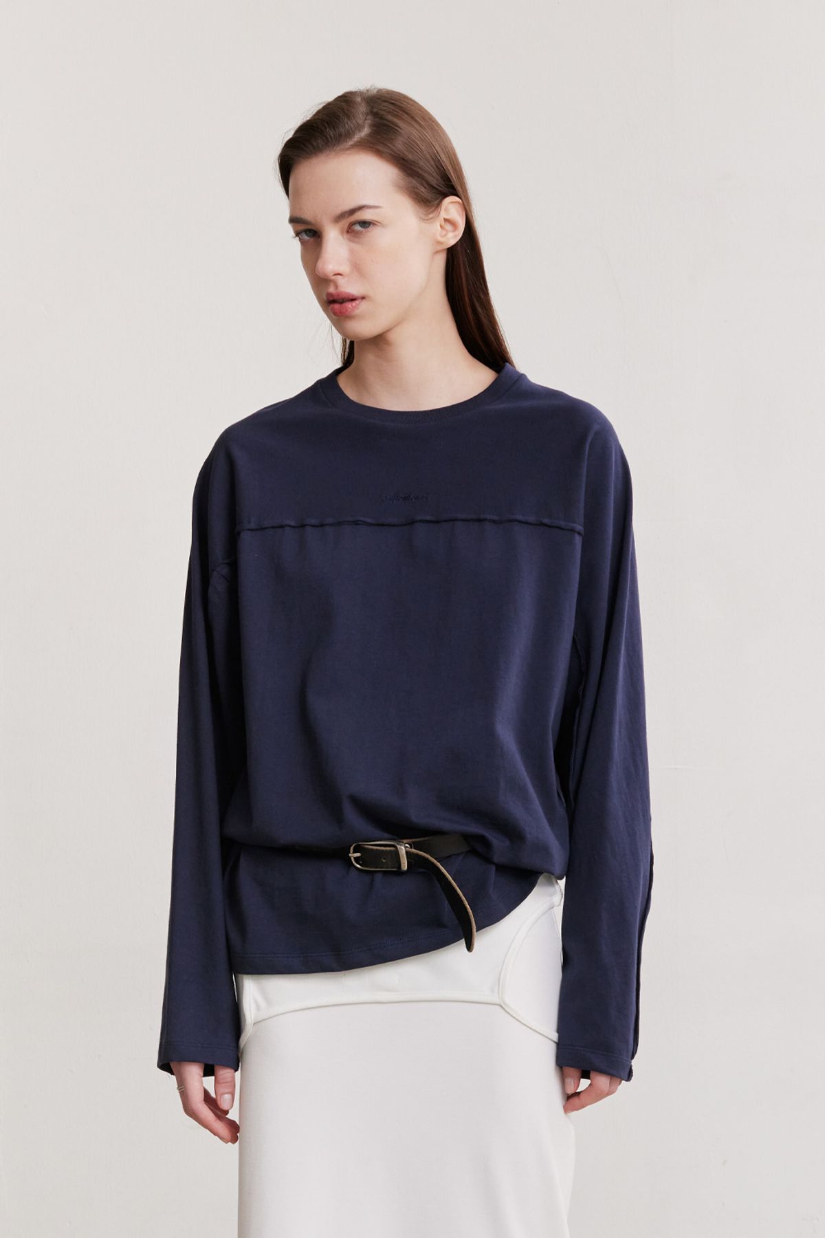 애프터아워즈(AFTERHOURS) RAW CUT LINE OVERSIZED TOP (NAVY)