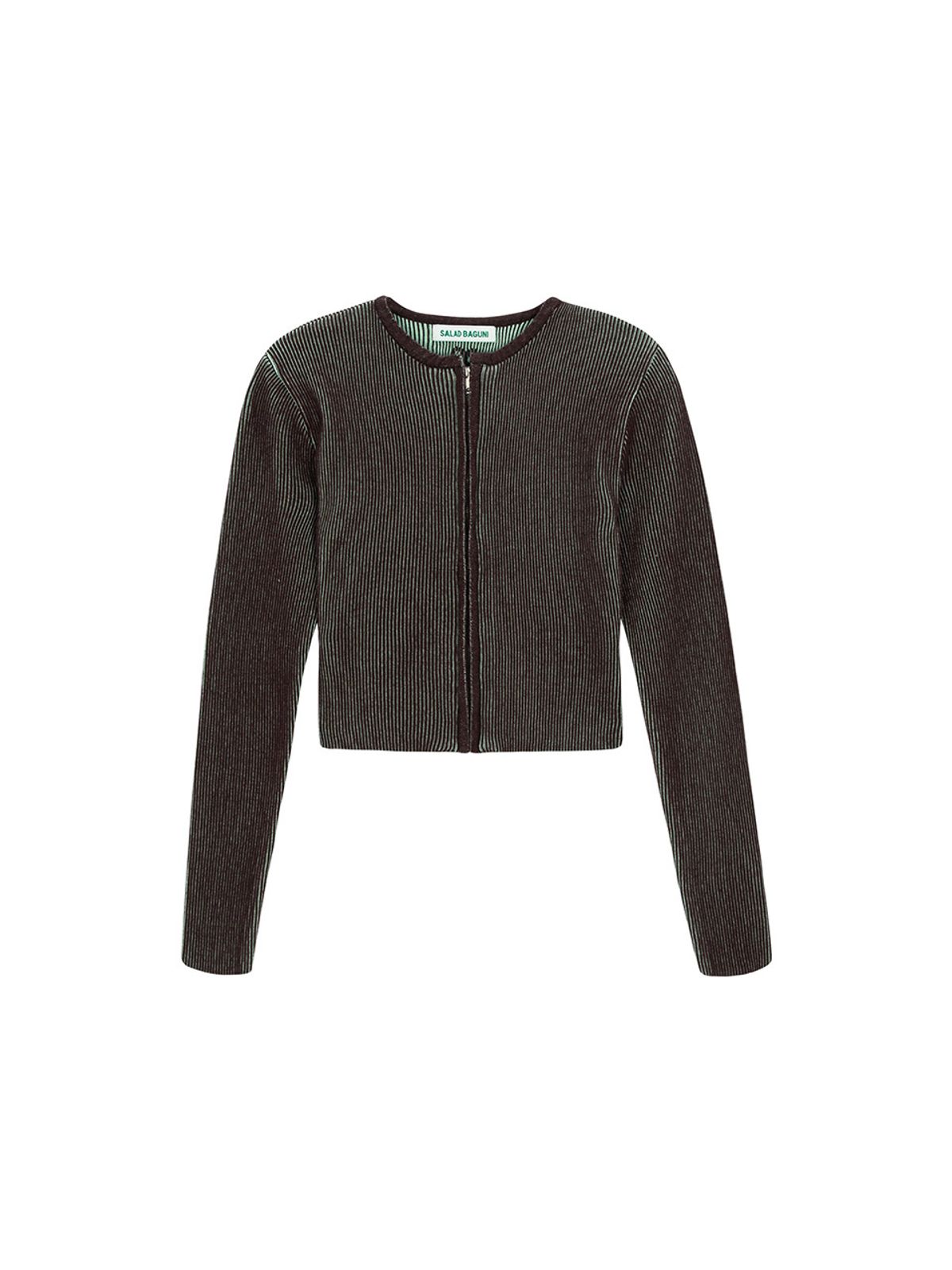 샐러드바구니(SALAD BAGUNI) Two-tone zip-up cardigan - brown mint