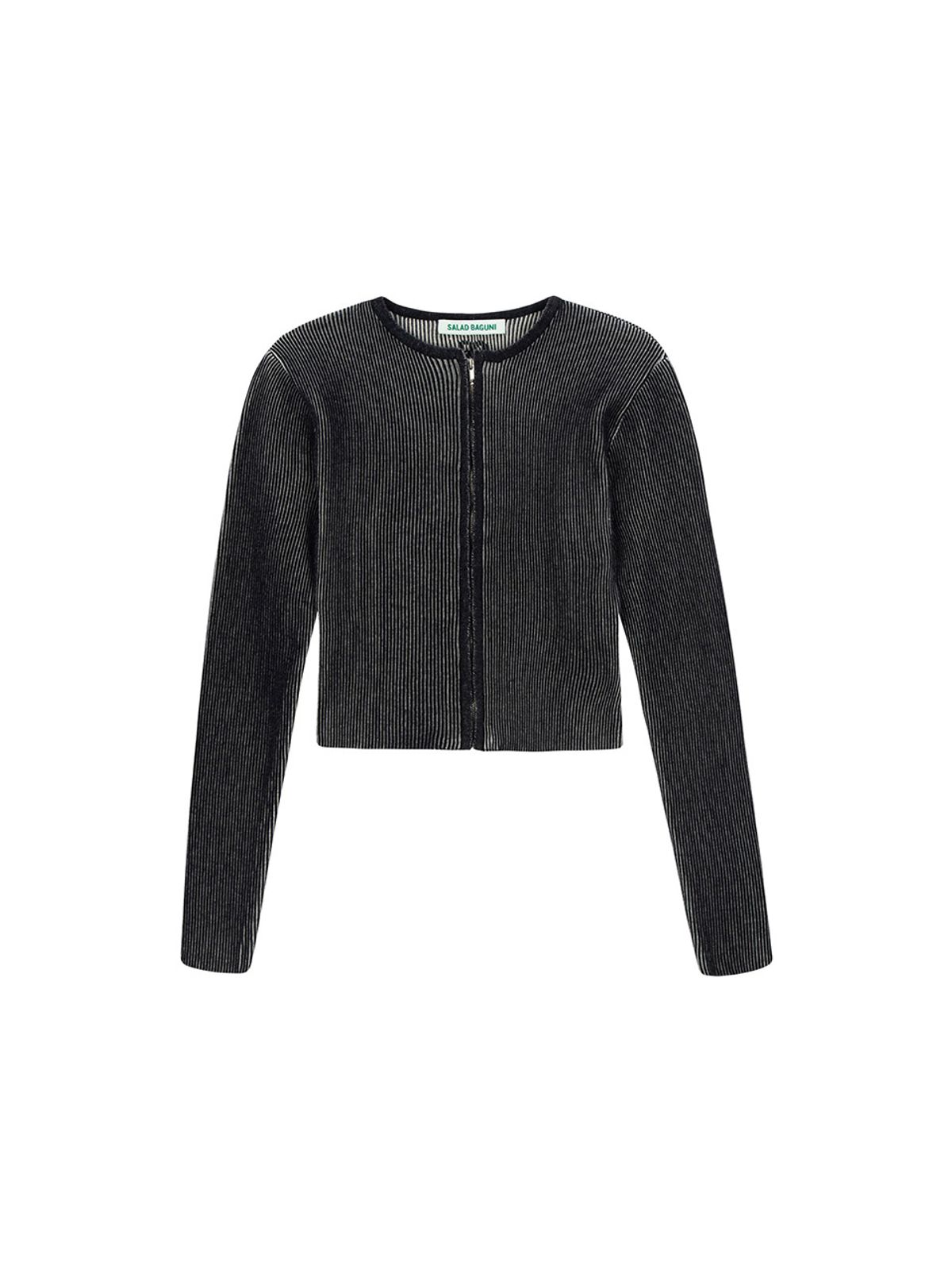 샐러드바구니(SALAD BAGUNI) Two-tone zip-up cardigan - black cream