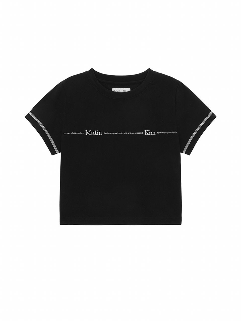 Tシャツ・カットソー [MATINKIM]stitch printing detail crop top in black MUSINSA | MATIN KIM STITCH PRINTING DETAIL CROP TOP IN BLACK