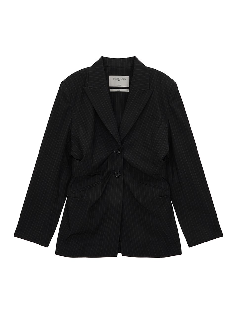 MUSINSA公式 | MATIN KIM STRIPE DRAPERY BLAZER IN BLACK