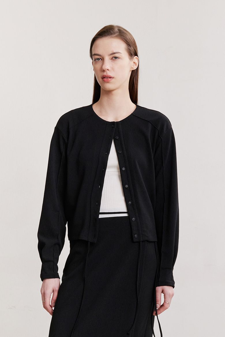 SHIRRING BUTTON CARDIGAN (BLACK)