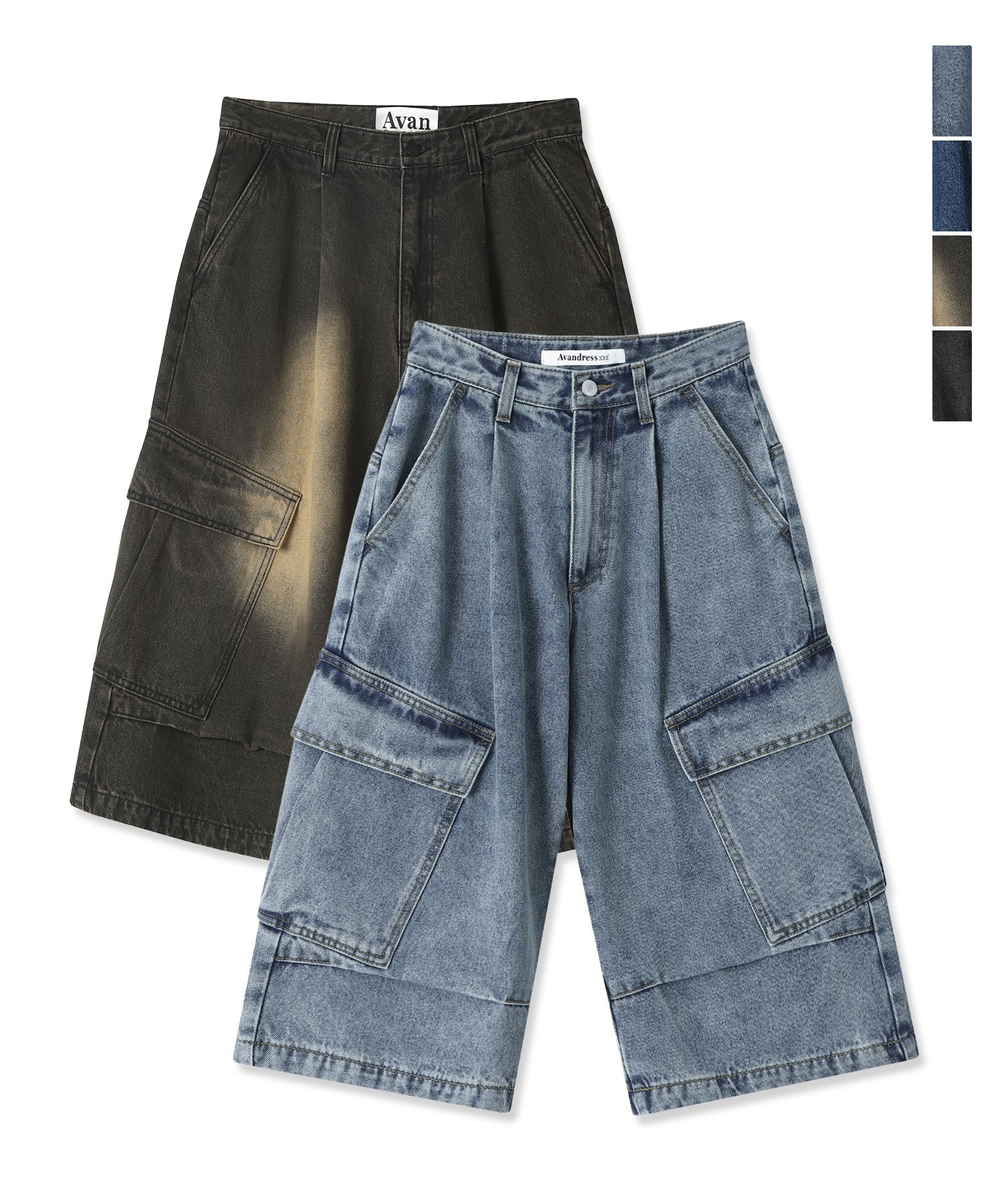 [AVANDRESS] ★SALE★Side Big Denim Shorts/男女共用 AVANDRESS☆人気☆男女兼用☆Side Big Denim Shorts - 4COL