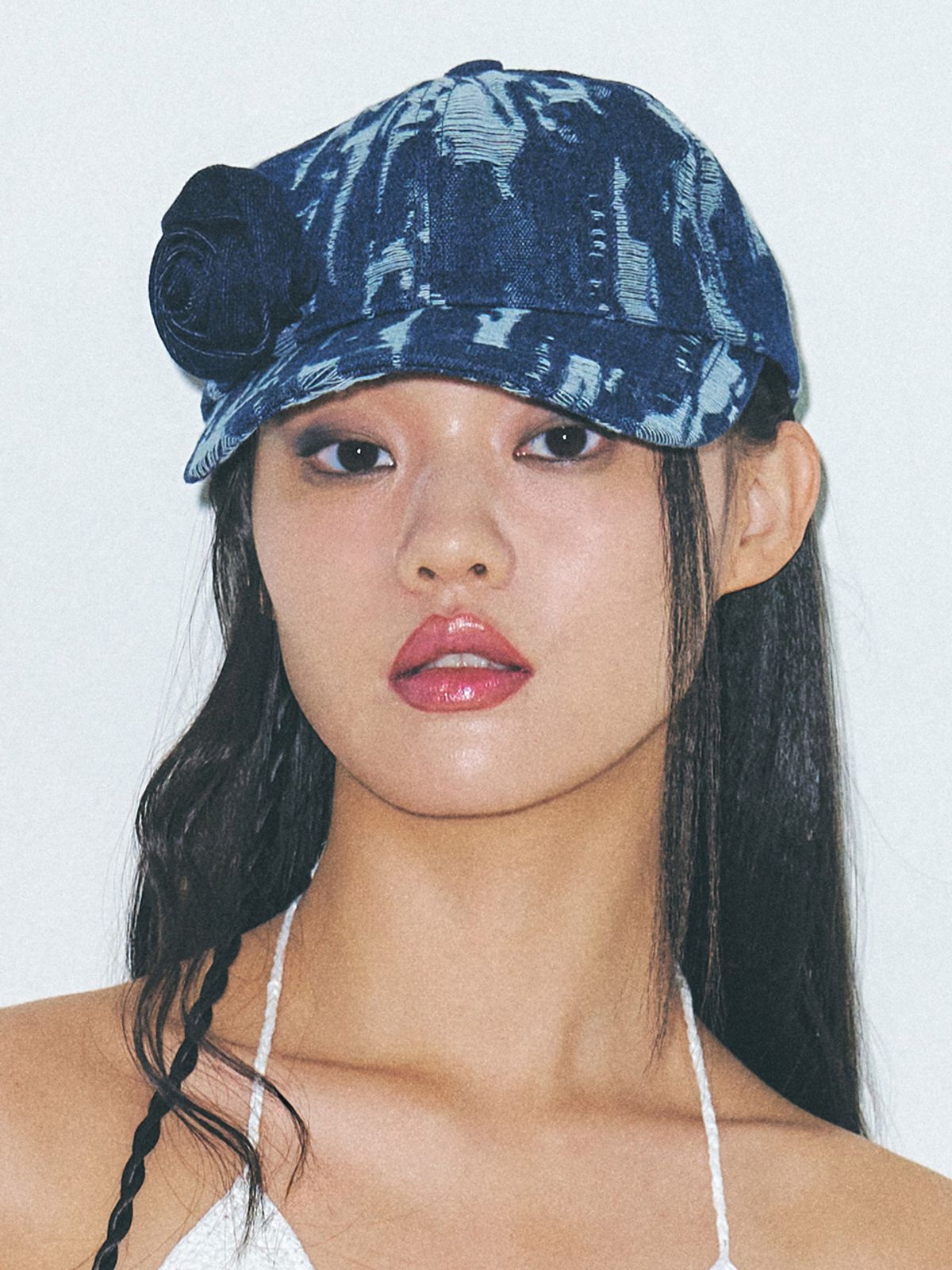 포에지담(POESIEDAME) CORSAGE DESTROYED DENIM CAP IN RAW INDIGO
