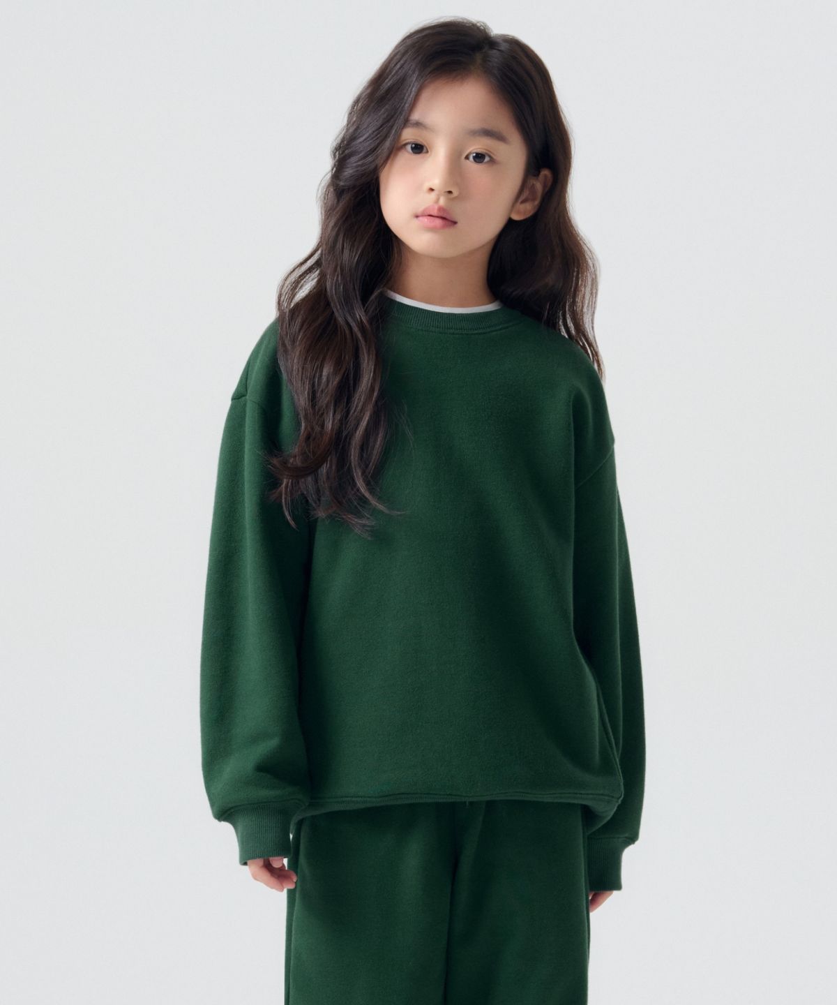 무신사 스탠다드 키즈(MUSINSA STANDARD KIDS) 기모 오버사이즈 스웨트셔츠  [그린]