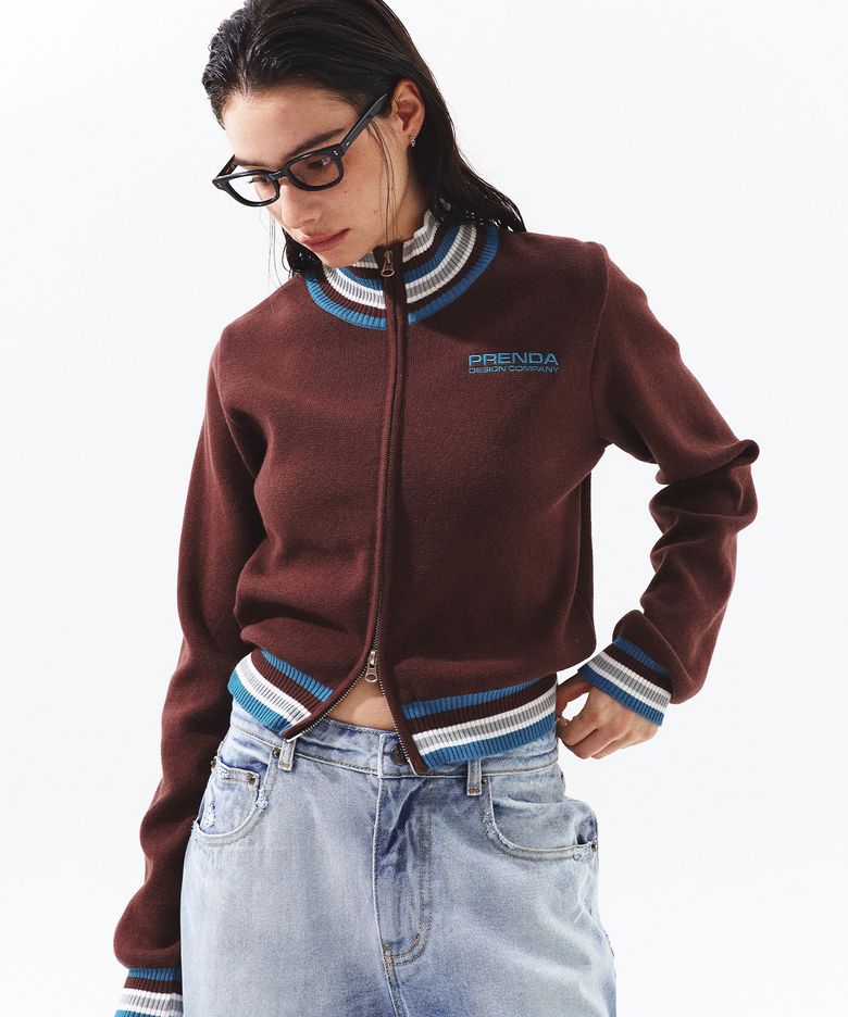 PRDA COLORING FULL ZIP-UP KNIT BLUISH BROWN