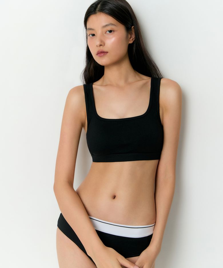 우먼즈 스퀘어 넥 코튼 브라 탑 [블랙]