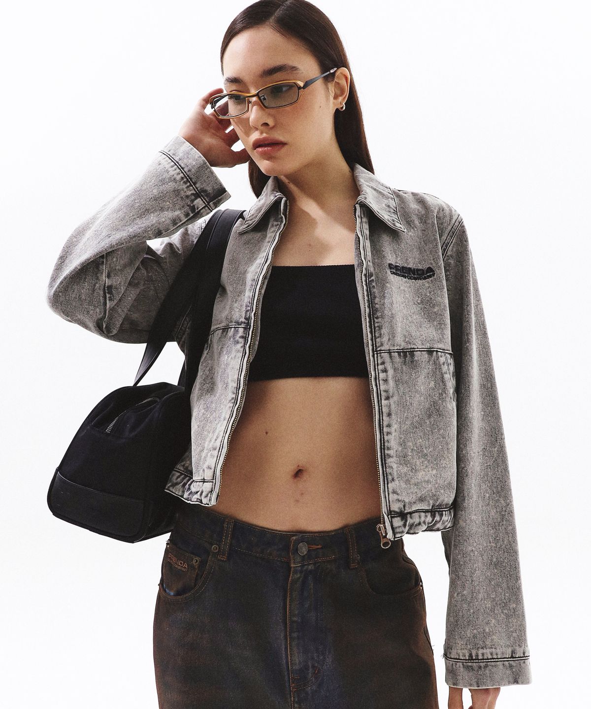 프렌다(PRENDA) DENIM BLOUSON ZIP-UP JACKET BLACK INDIGO