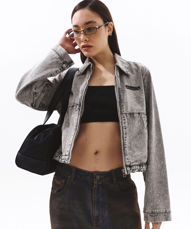 DENIM BLOUSON ZIP-UP JACKET BLACK INDIGO