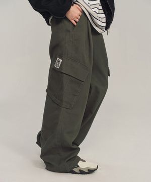 코튼 와이드 카고 팬츠_카키