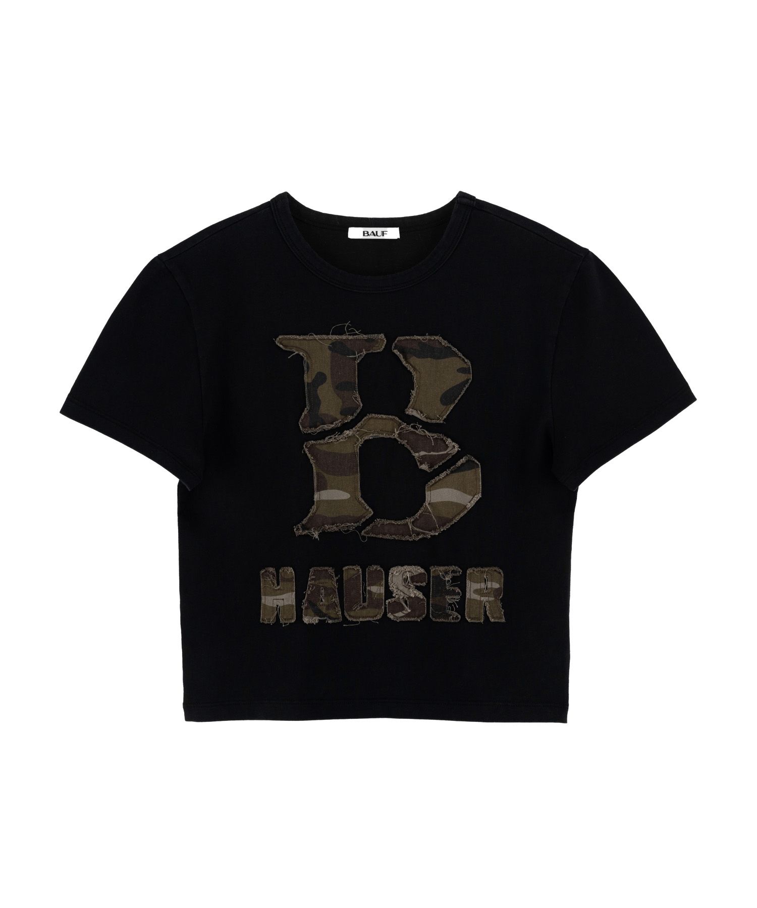 ★BAUF★B Patch Short-sleeved Crop T-shirt★送料・関税込★ MUSINSA | BAUF Patch B Short Sleeve Crop T-shirt [Black]