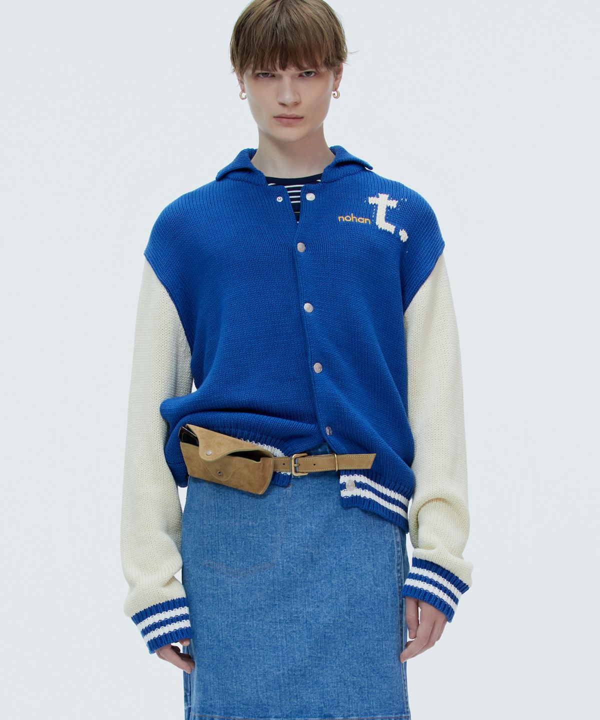 노앙(NOHANT) VARSITY KNIT JACKET BLUE