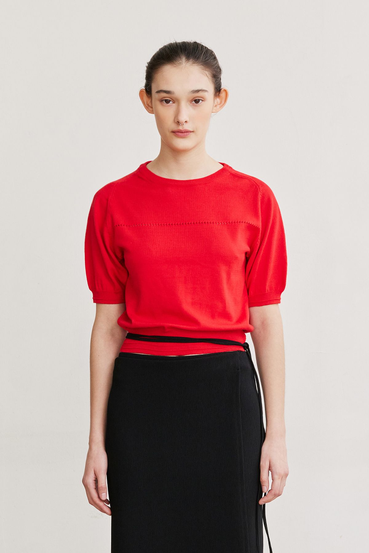 애프터아워즈(AFTERHOURS) PUFF SLEEVE KNIT TOP (RED)