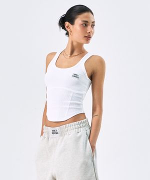 우먼스 라운드 커버 스티치 탱크탑 (White)
