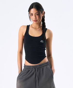 우먼스 라운드 커버 스티치 탱크탑 (Black)