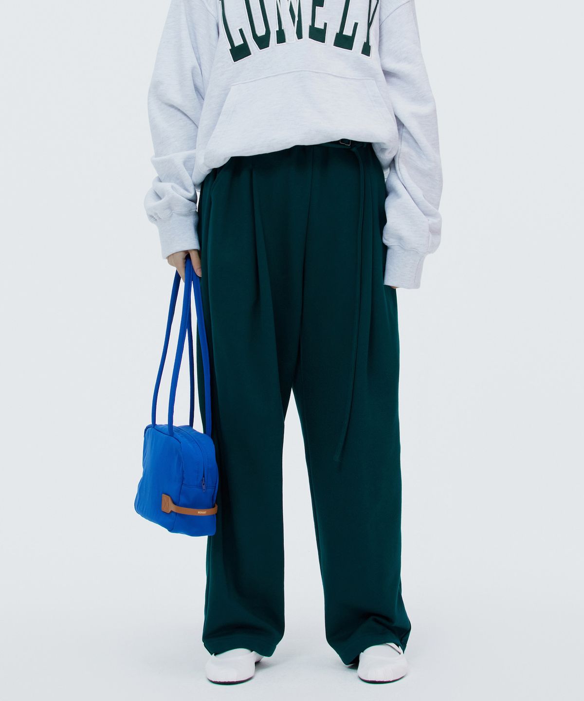 노앙(NOHANT) ONE TUCK JERSEY BELT PANTS  DEEP GREEN