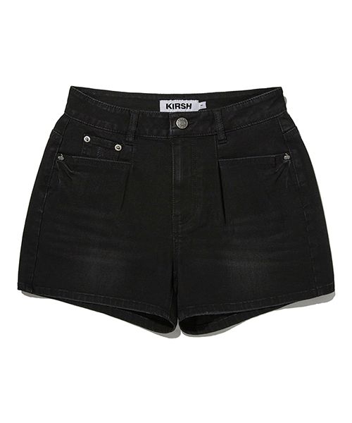 ★2024SS新作★KIRSH★CHERRY DENIM PINTUCK SHORT PANTS MUSINSA | KIRSH Cherry denim pintuck shorts [Black]