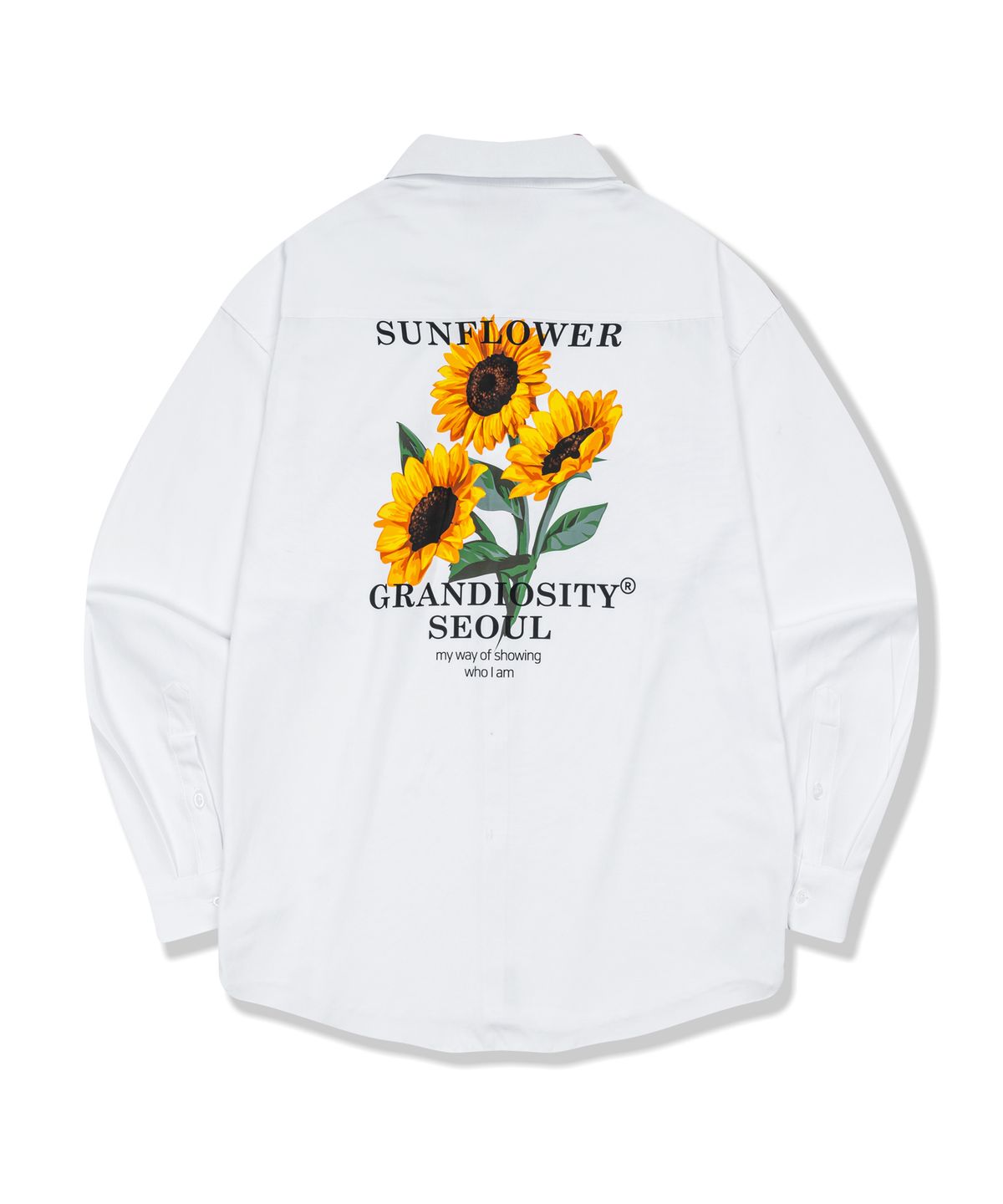 그랜디오시티(GRANDIOSITY) 해바라기 프린팅 오버핏 셔츠 (화이트)
