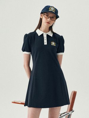퍼프 플레어 피케 원피스 (네이비)