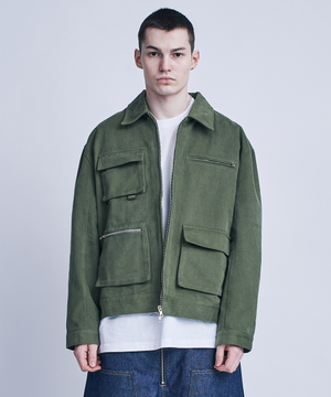 3D Pocket Detail Work Trucker Jacket_Olive Khaki