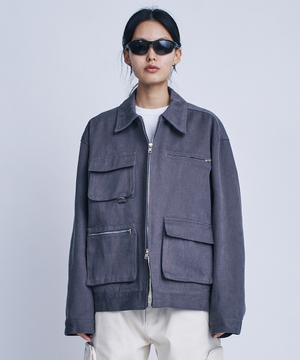 3D Pocket Detail Work Trucker Jacket_Carbon Charcoal