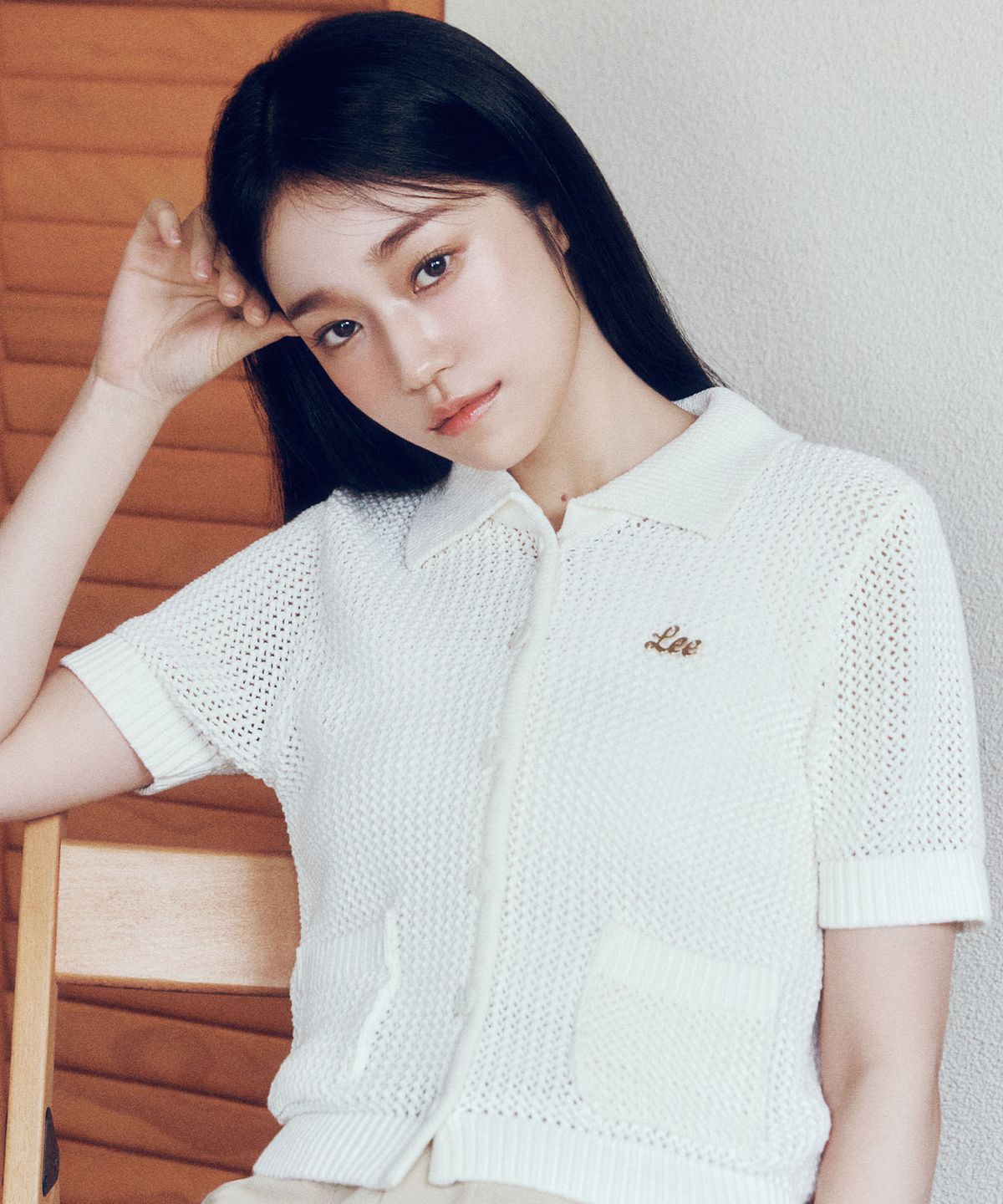 리(LEE) 우먼 카라 스카시 가디건 아이보리