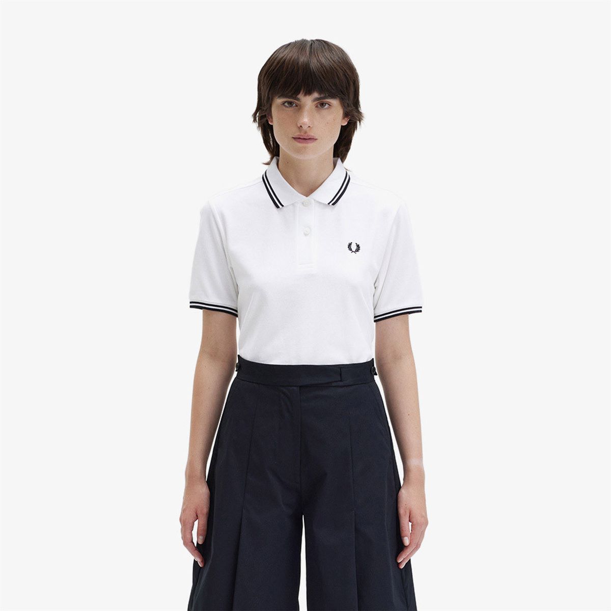 프레드페리(FRED PERRY) [G3600] 여성 트윈 팁 프레드페리 셔츠 - 화이트/블랙 G3600-200