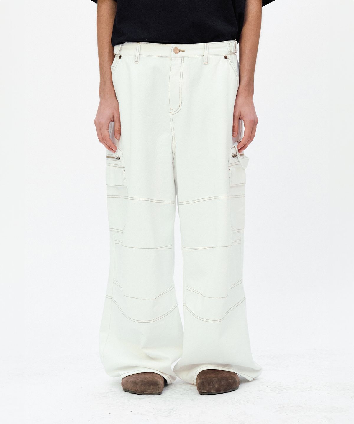 이에이(IEY) UTILITY DENIM PANTS White