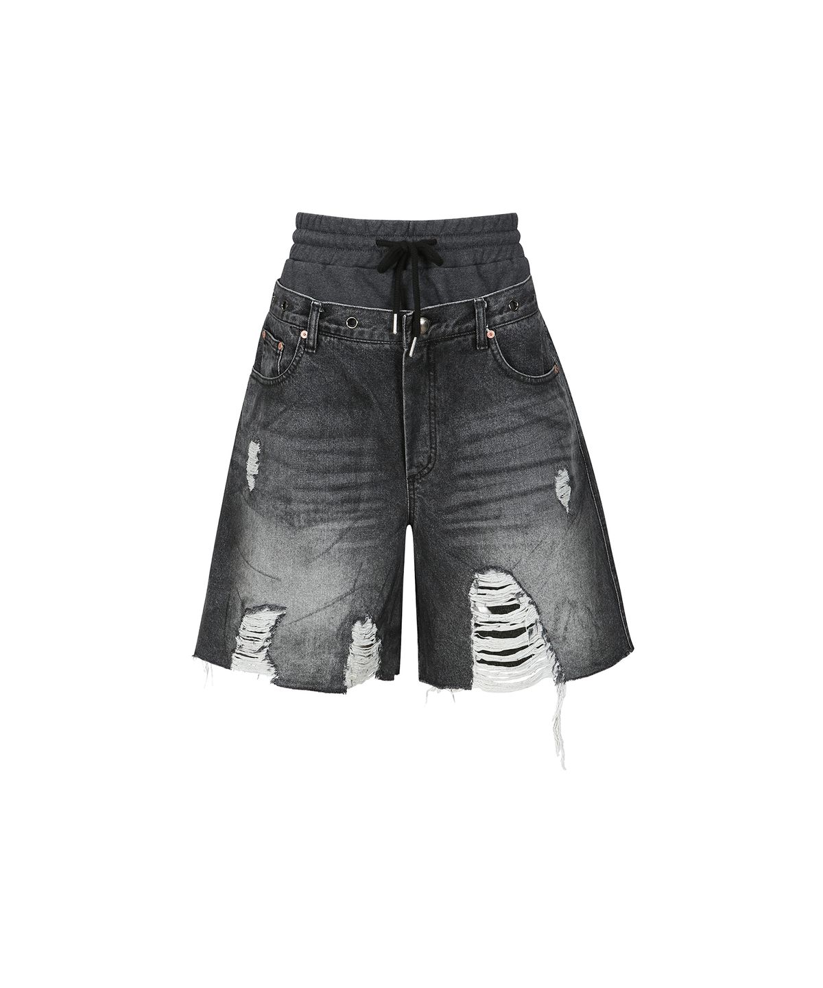 앤더슨벨(ADSB ANDERSSON BELL) 데니 스웻 웨이스트 데미지 쇼츠 apa718w(WASHED BLACK)