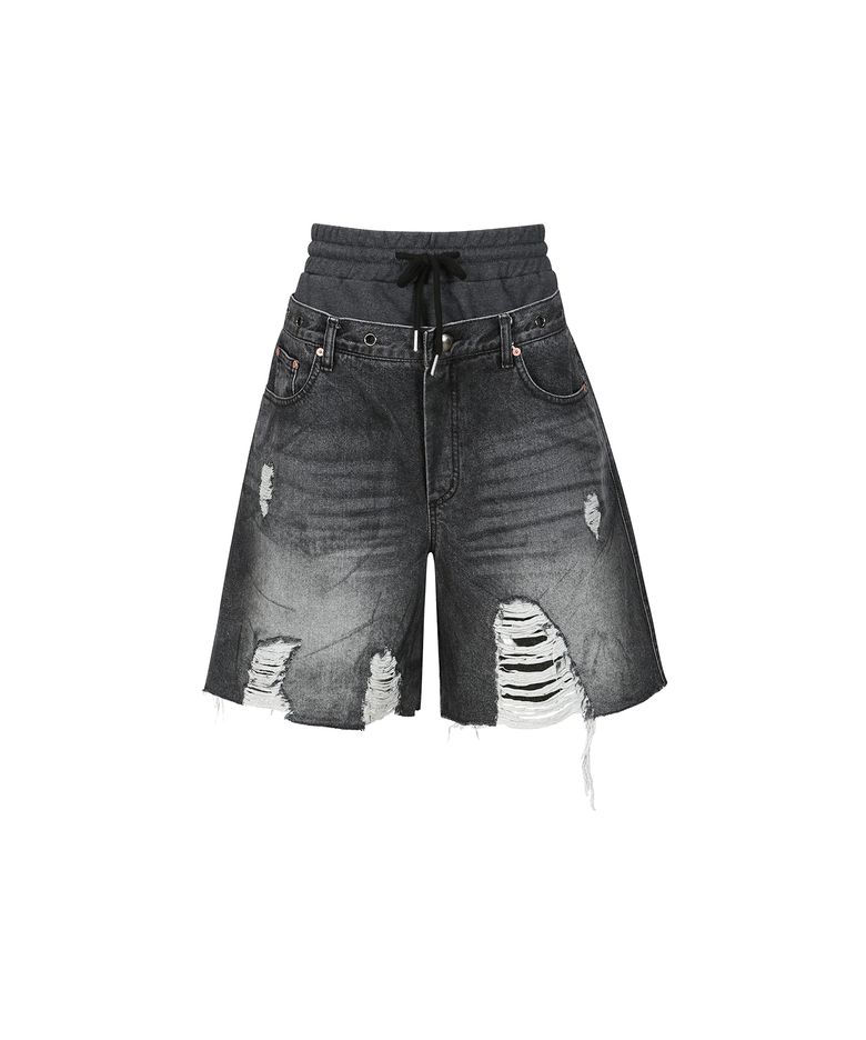 데니 스웻 웨이스트 데미지 쇼츠 apa718w(WASHED BLACK)