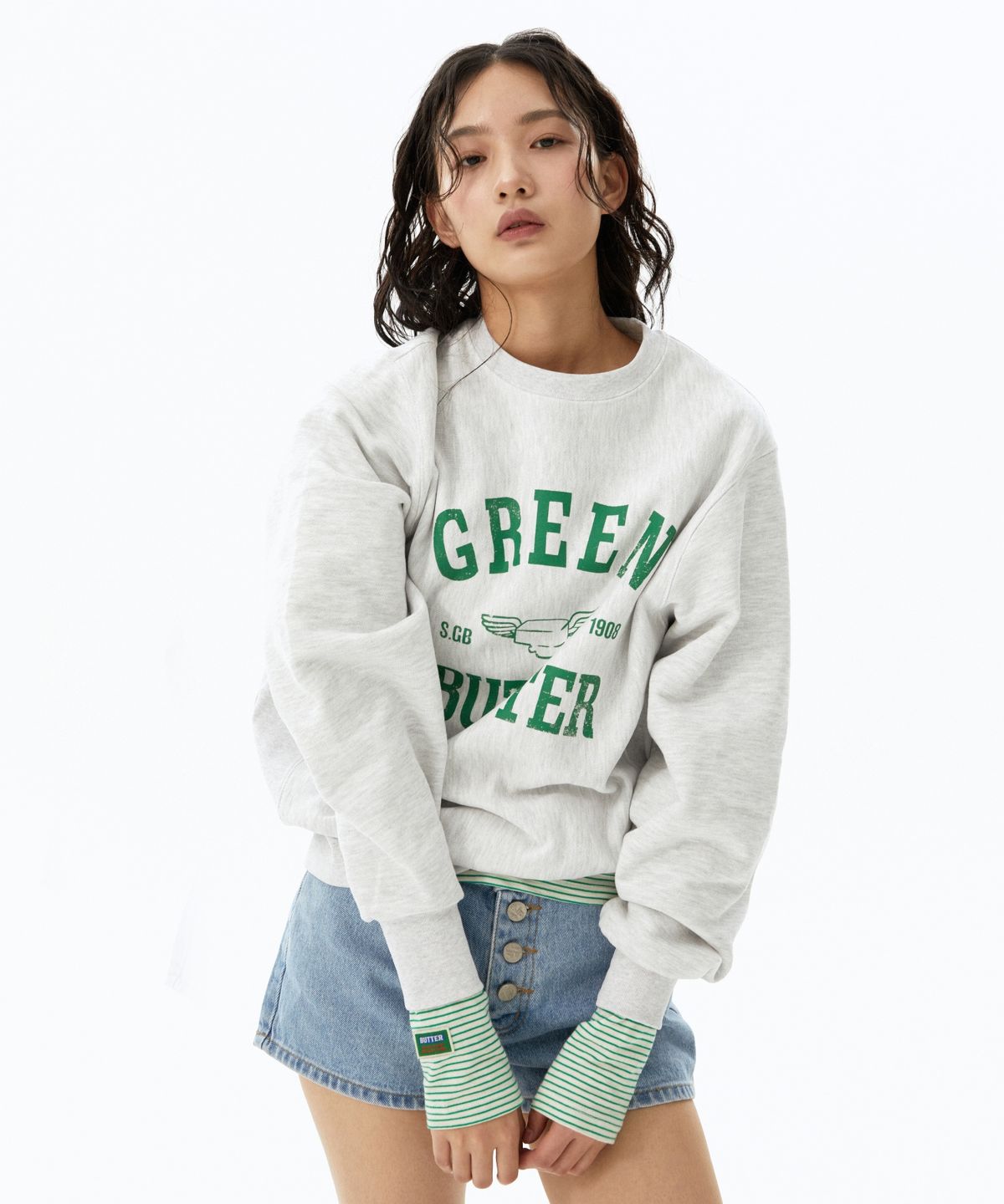 그린버터(GREENBUTTER) Butter Wing Sweatshirt (L/Melange_GREEN)