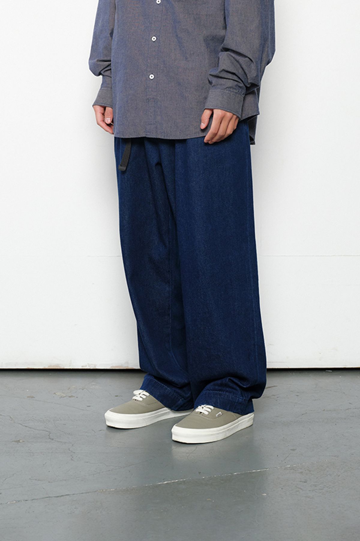 홀리선(HORLISUN) Corrigin Belted Wide Denim Pants Normal Navy
