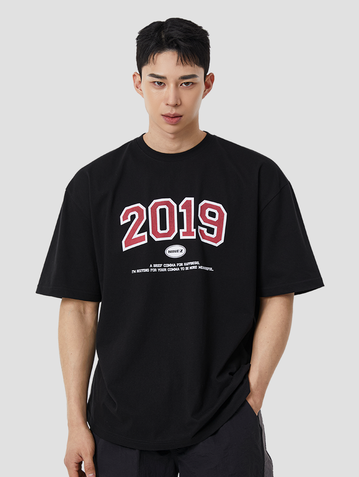 나인제트(NINEZ) 2019 오버핏 반팔 티셔츠 (블랙) 24TS06