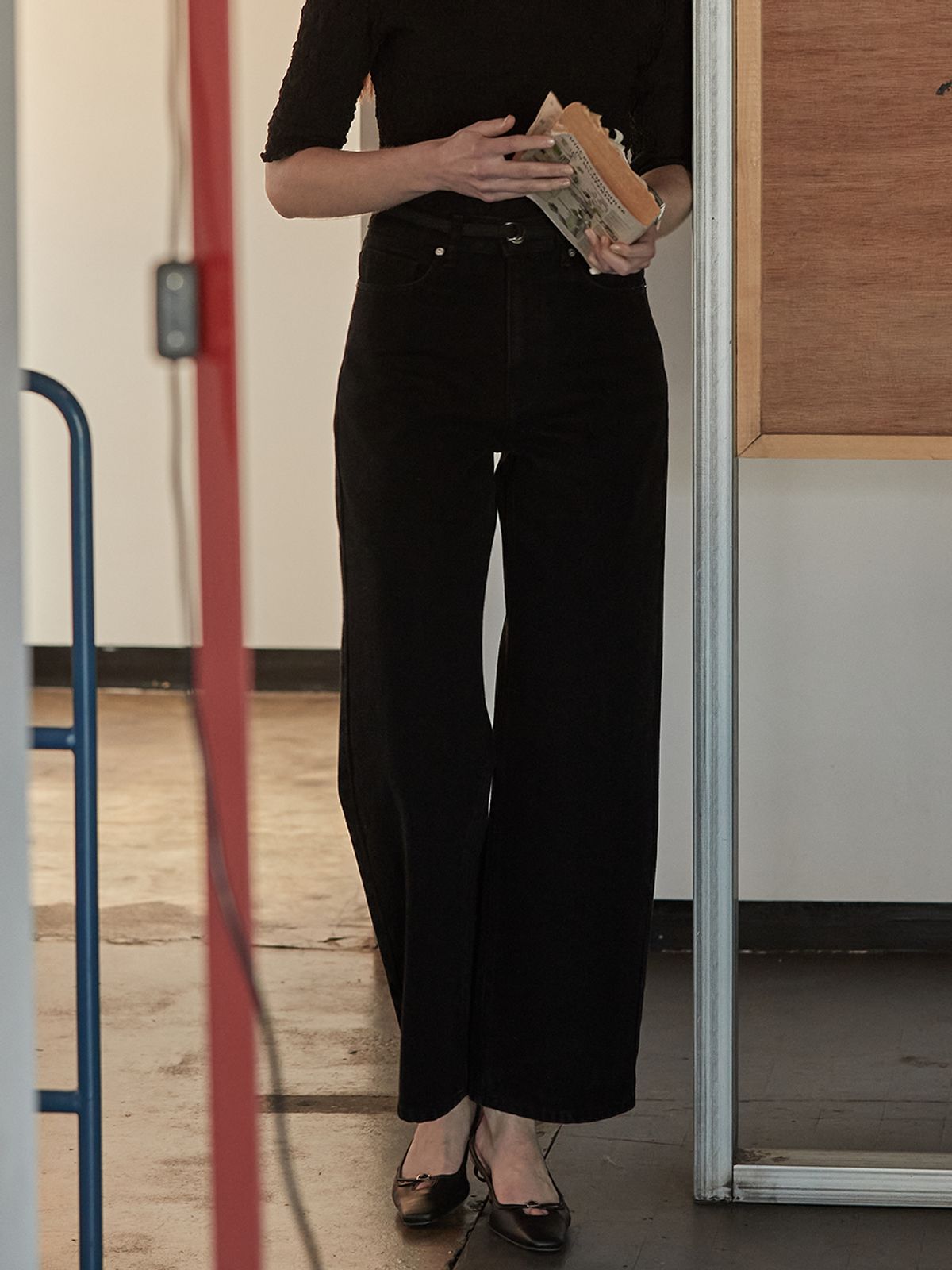 비뮤즈맨션(BEMUSE MANSION) Belt point denim - Black