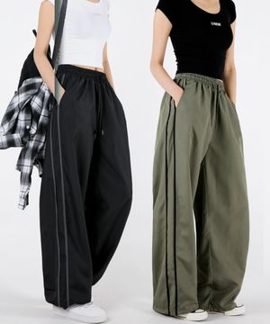 배색라인 와이드 트레이닝 트랙팬츠