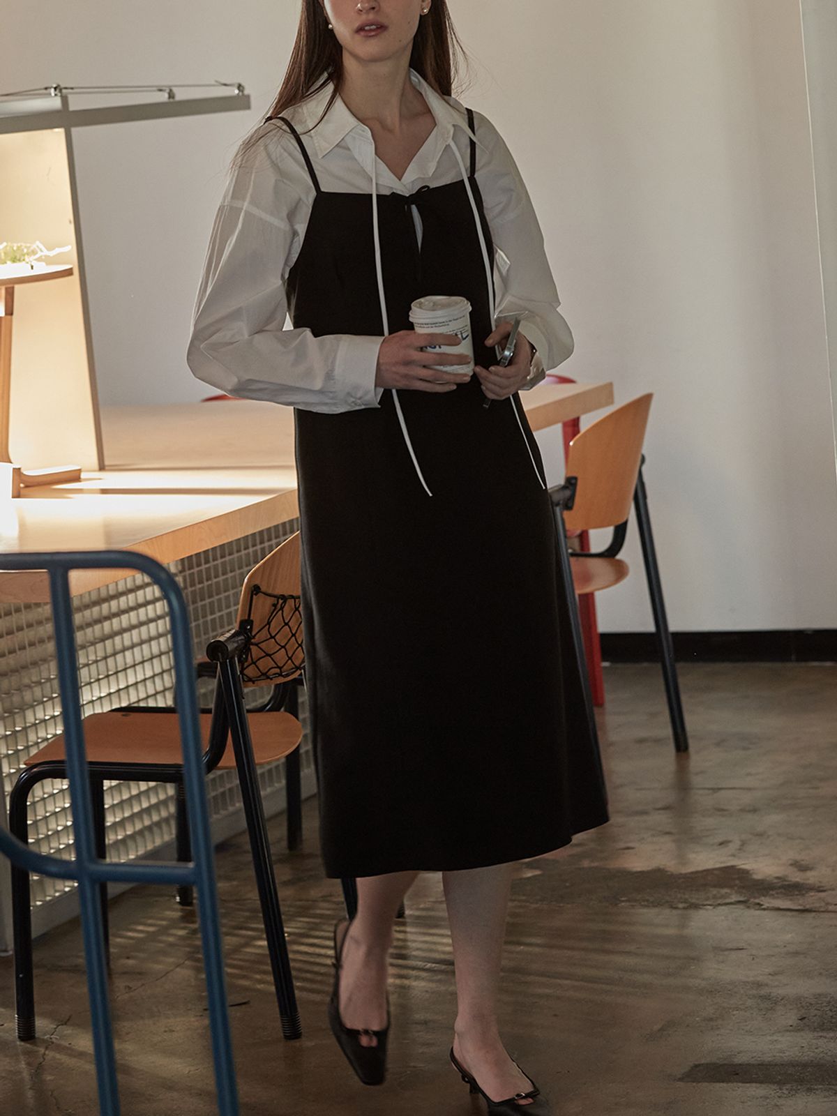 비뮤즈맨션(BEMUSE MANSION) Ribbon layered dress - Black