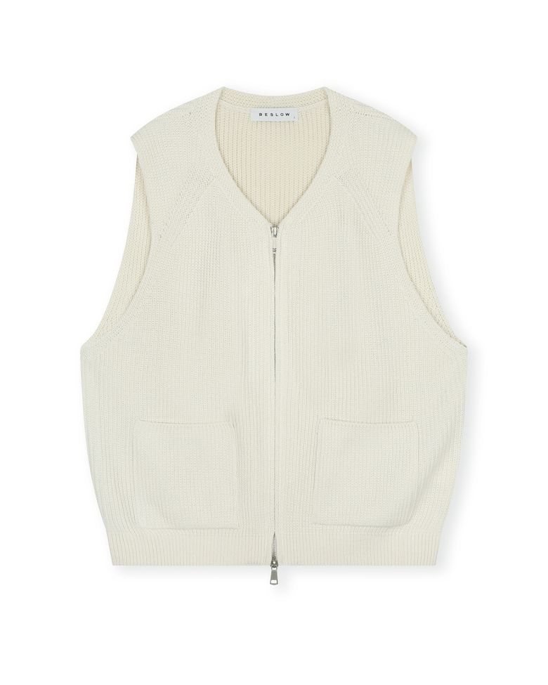 MILITARY KNIT ZIP-UP VEST IVORY