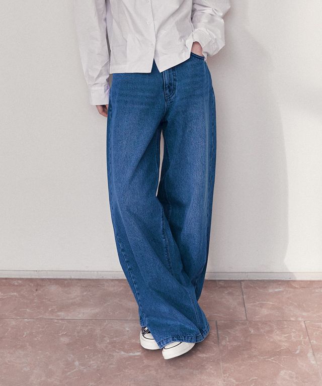 ☆人気☆【RONRON】☆DAMAGE WIDE DENIM PANTS LIGHT BLU.E☆ WIDE DENIM PANTS LIGHT BLUE - RONRON 론론